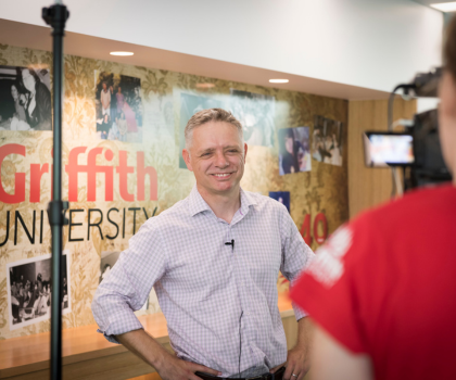 Nick Barter being filmed at Griffith University