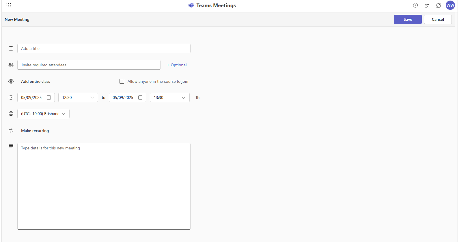 Schedule Meeting page Schedule Meeting