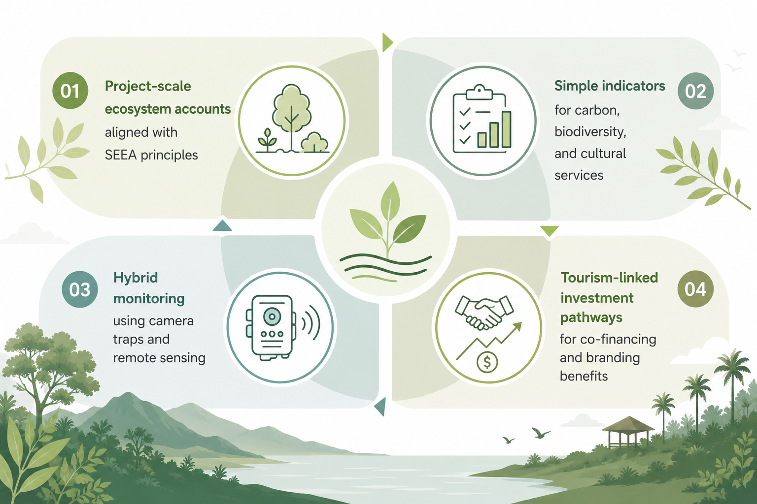 Nature restoration research approach infographic