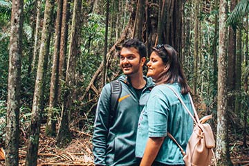 Students walking in the rainforest