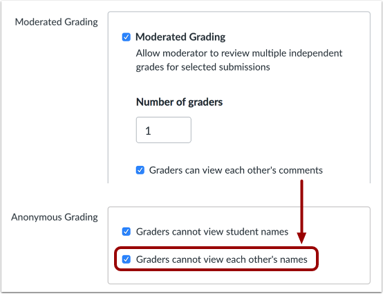 Graphical interface of the Anonymous Grading checkboxes