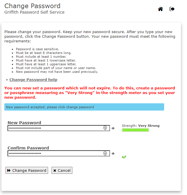 Self Service Password Change tool with a very strong password