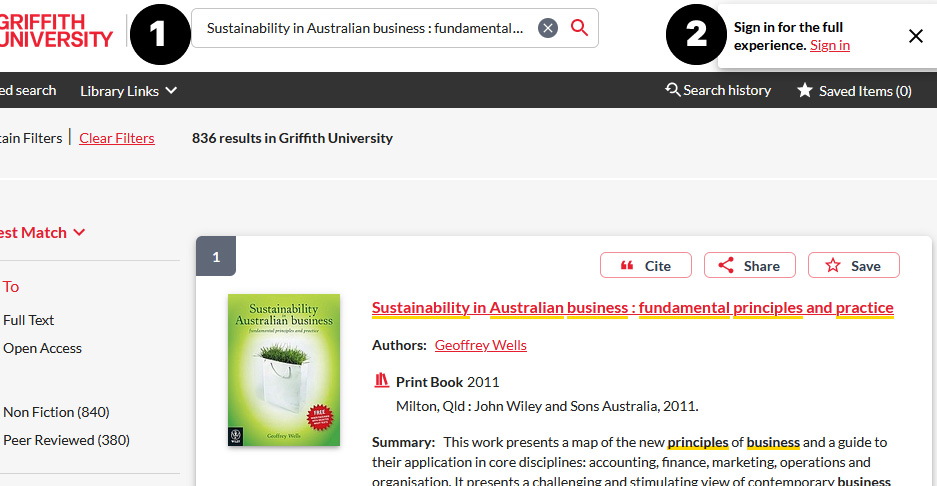 Library search and sign sn