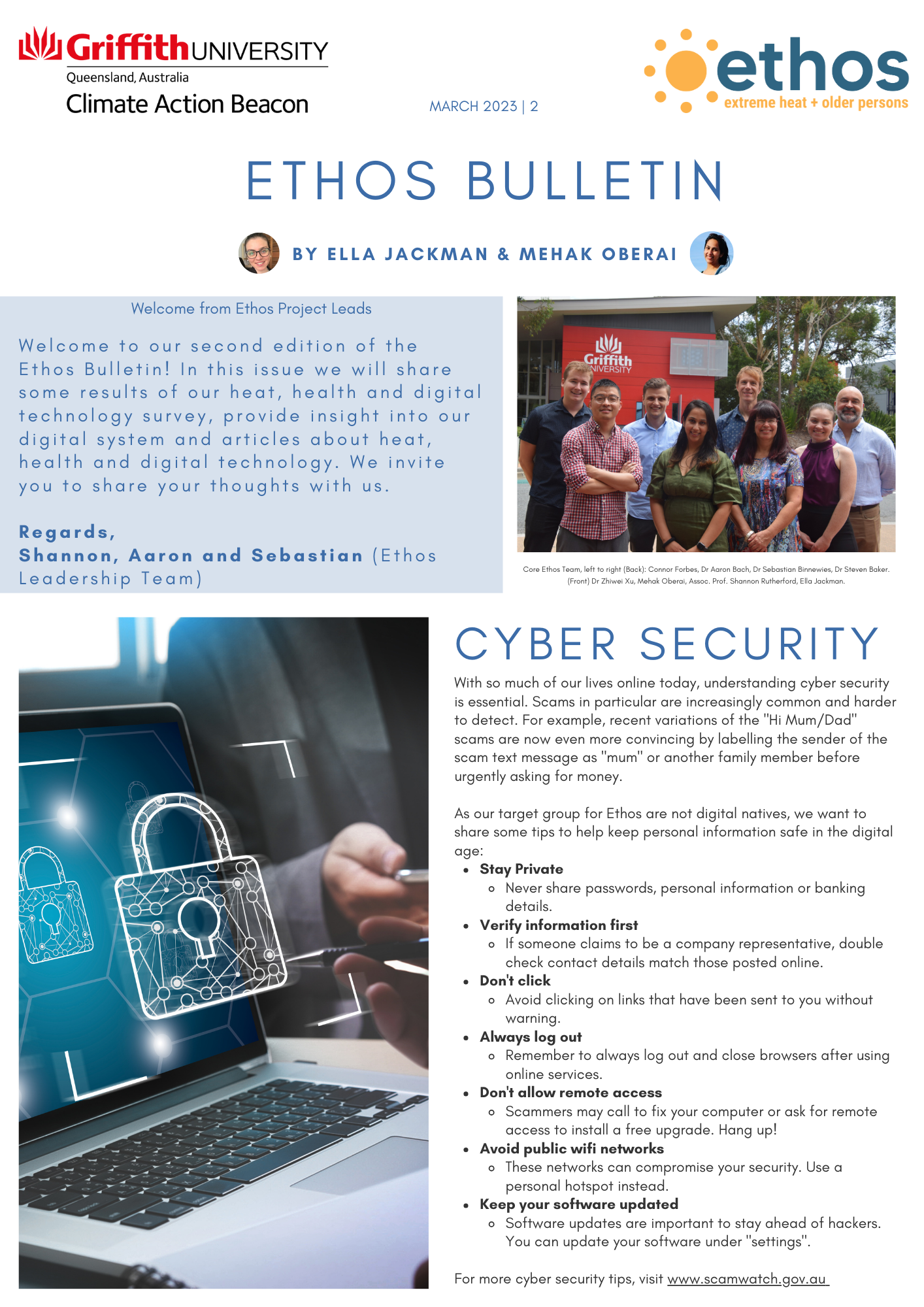 A photo of the cover page of the March 2023 newsletter