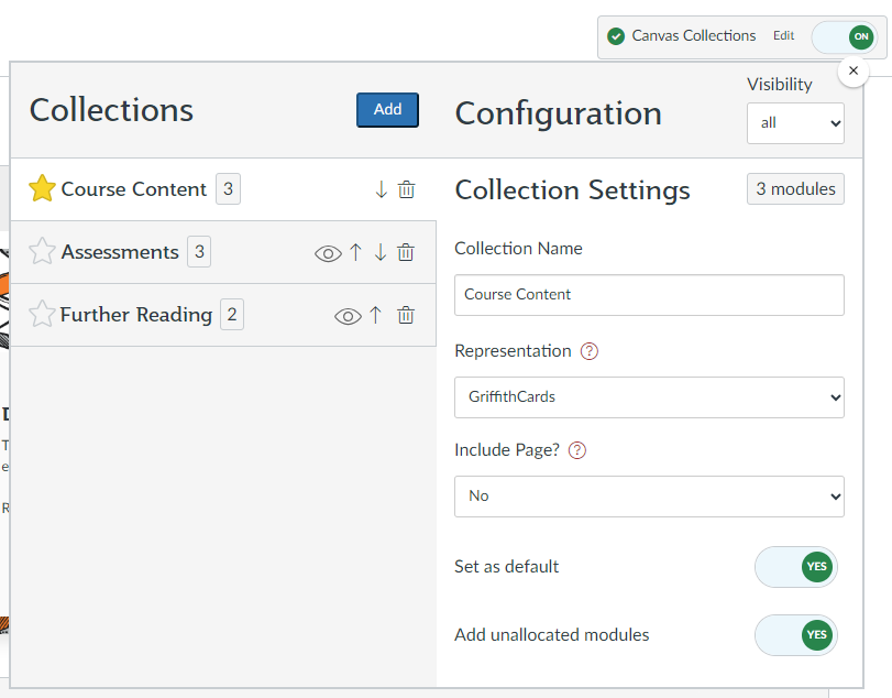 Cards interface edit menu