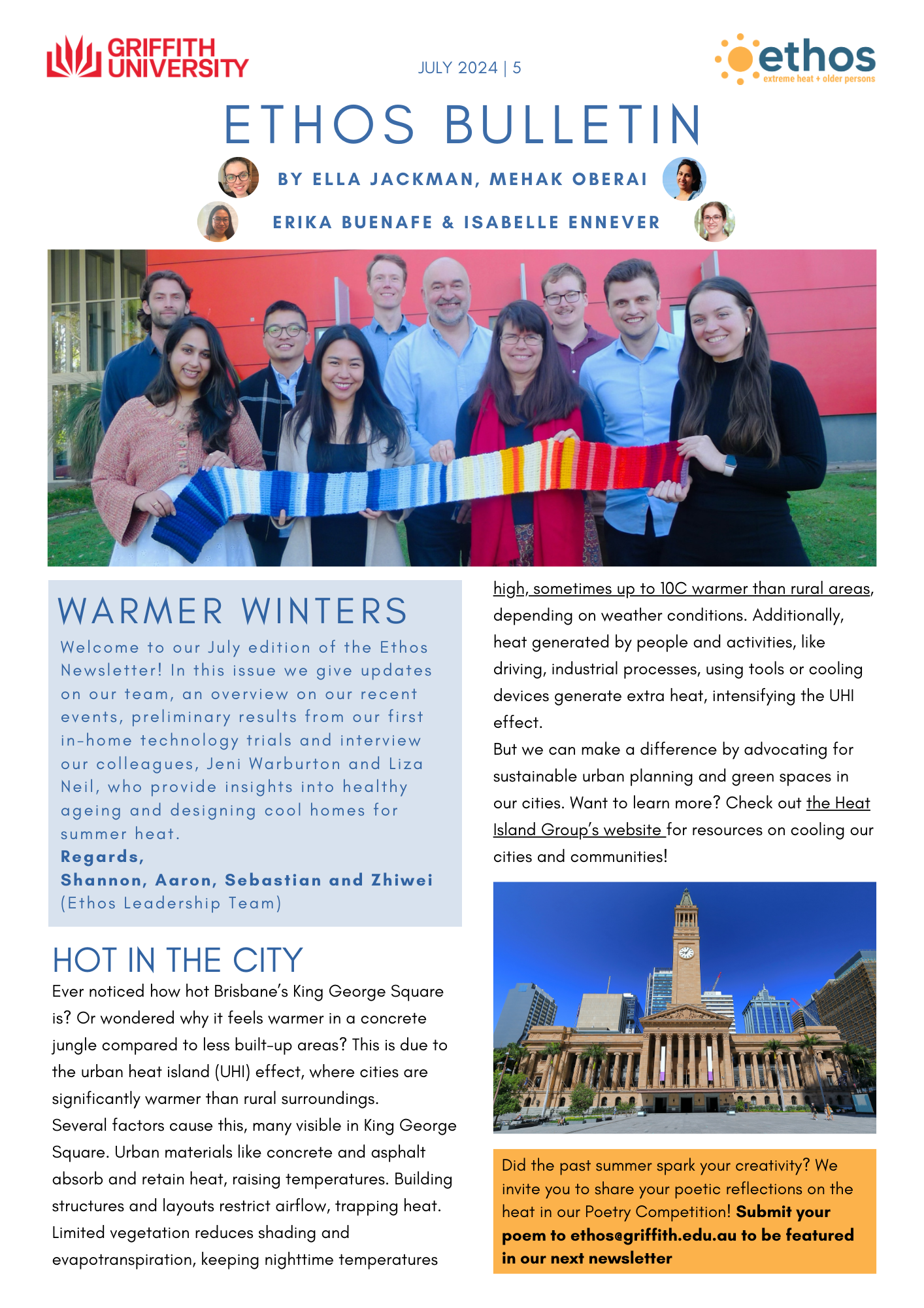 A photo of the cover page of the Ethos newsletter July 2024