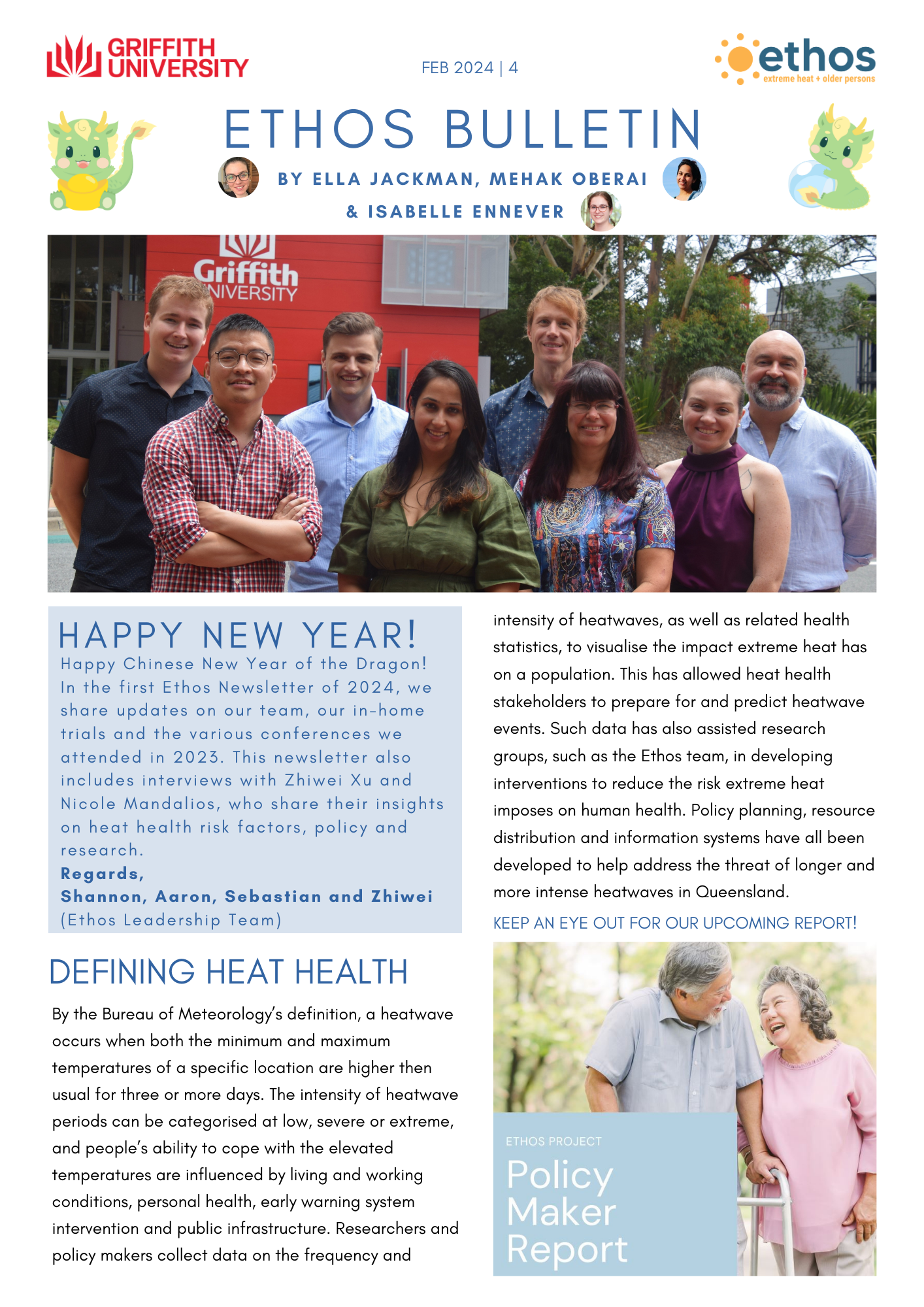A photo of the cover of the Ethos newsletter July 2024